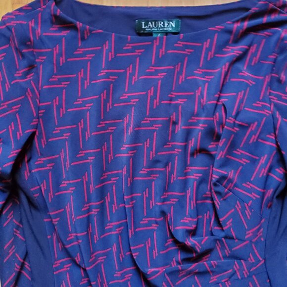 Lauren Ralph Lauren Navy Blue & Red Ruched Sheath Dress - Picture 4 of 5